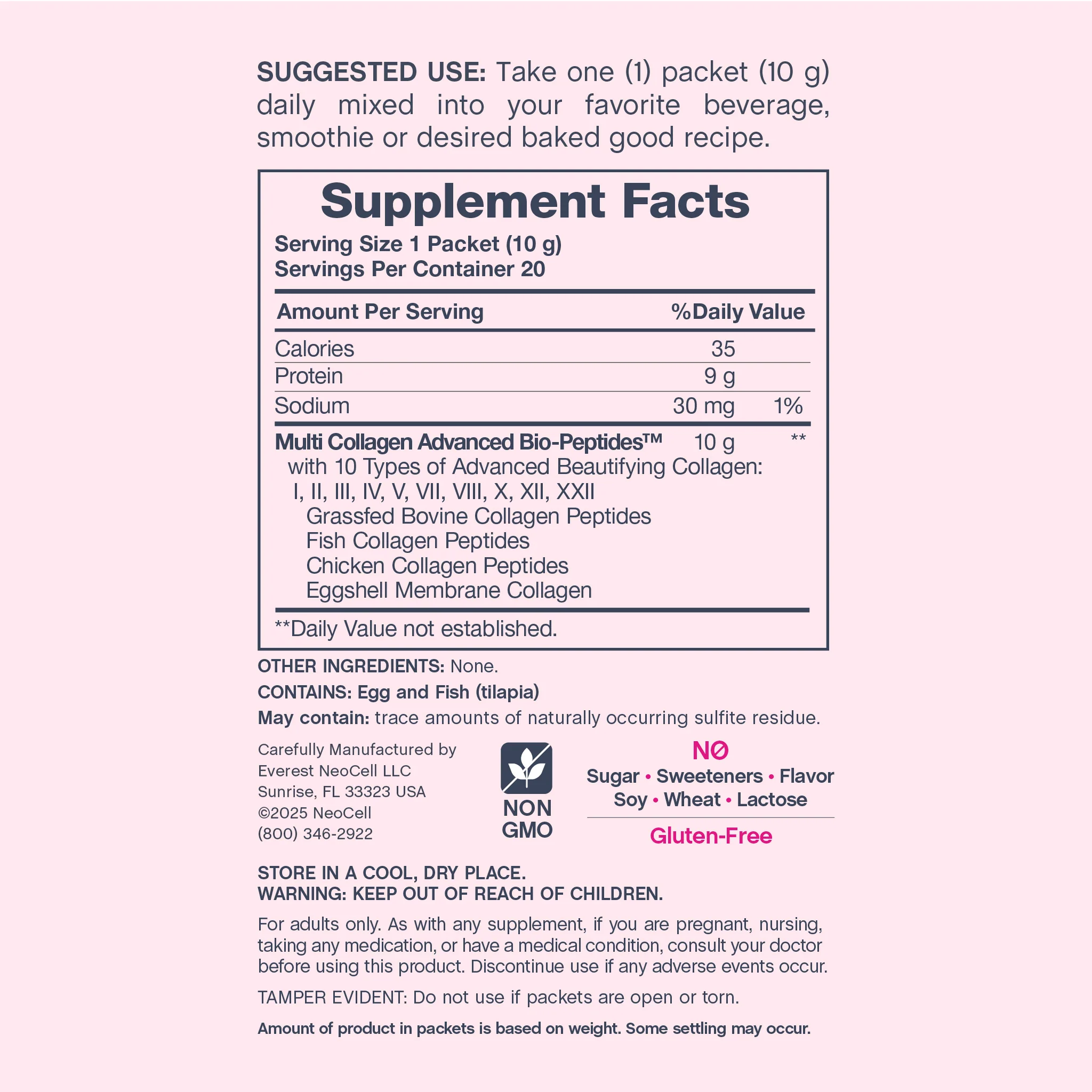 Multi Collagen Bio-Peptides Unflavored, 20 Stick Packs - Image 2